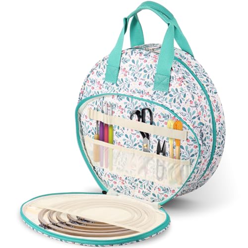 Hnvdkln Stickprojekt-Tasche, Oxford-Tuch, Kreuzstich-Tasche mit mehreren Taschen und Griff, doppelschichtig, runde Stickerei-Aufbewahrungstasche für Stickerei-Sets und Kreuzstich-Sets, Werkzeuge von Hnvdkln