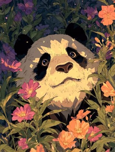 Malen Nach Zahlen Erwachsene Panda Malen Nach Zahlen Blume Kreativ set für Erwachsene Paint by Numbers DIY Pinsel und Acrylfarben Leinwand Ölgemälde für Home Room Decor, Ohne Rahmen (20x30cm) S-367 von Hnxaamlg