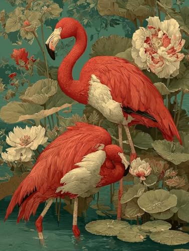 Malen Nach Zahlen Erwachsene Retro Malen Nach Zahlen Flamingo Kreativ set für Erwachsene Paint by Numbers DIY Pinsel und Acrylfarben Leinwand Ölgemälde für Home Room Decor, Ohne Rahmen (25x35cm)S-353 von Hnxaamlg