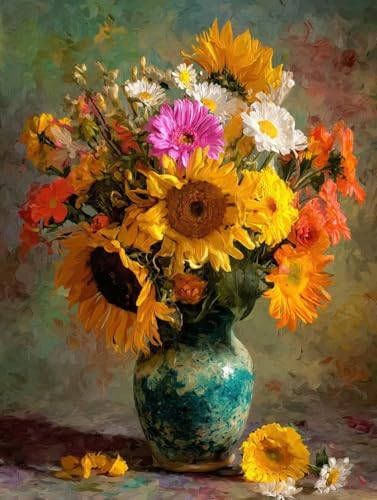 Malen Nach Zahlen Erwachsene Sonnenblume Malen Nach Zahlen Kinder Vase Paint by Numbers mit Hochauflösende Leinwand DIY Basteln Erwachsene Set Ölgemälde für Home Decor 100x130cm (ohne Rahmen) S-318 von Hnxaamlg