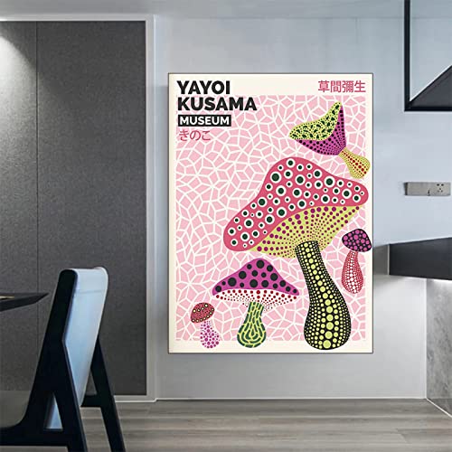 Hnyjyfa Abstrakte Pilze Blumenaugen Poster Japan obsessiver Künstler Pflanzenmalerei Yayoi Kusama Poster Pilze Blume Landschaft Wand Bilder Polka Dot Queen Gemäldedrucke Deko 0302303 von Hnyjyfa