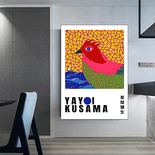 Hnyjyfa Yayoi Kusama Poster Abstrakte Figuren Vogel Huhn Adler Fisch Poster Tierwand Bilder Japan Obsessive Künstler Tiermalerei Polka Dot Queen Gemälde Drucke Raum wand deko 0303327 von Hnyjyfa