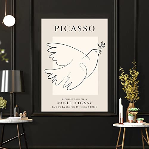 Pablo Picasso Poster niedlich abstrakt Hund Katze Taube Flamingo Schmetterling Poster minimalistisch Wand Bilder schwarz weiß eine Strichzeichnung Gemäldeposter Friedenstaube Bild Leinwand 0621286 von Hnyjyfa