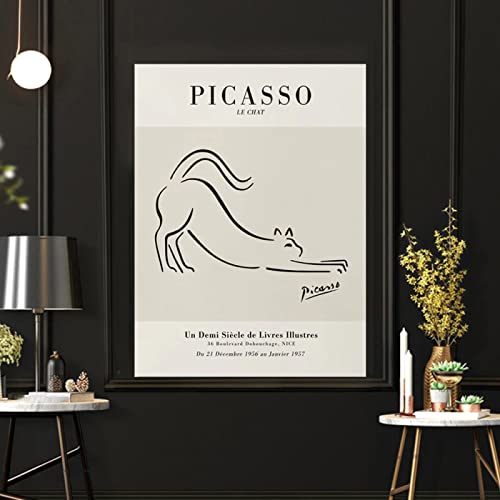 Hnyjyfa Pablo Picasso Poster niedlich abstrakt Hund Katze Taube Flamingo Schmetterling minimalistisch Wand Bilder schwarz weiß eine Strichzeichnung Gemäldeposter Friedenstaube Bild Leinwand 0621391 von Hnyjyfa