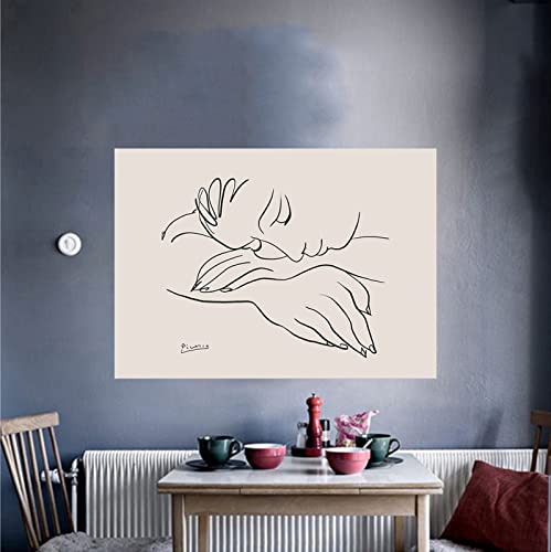 Pablo Picasso Poster niedlich abstrakt bunt Frau Gesicht Tanz Körper Kuss Poster minimalistisch Wand Bilder schwarz weiß eine Strichzeichnung Gemäldeposter Gesicht Friedenstaube Leinwanddruck 0621311 von Hnyjyfa