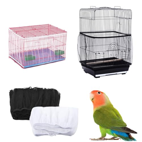 HoAhaMay 2 Stück Vogelkäfig Abdeckung, Universal Vogelkäfig Samenfänger, weiche Stretch-Vogelkäfig Mesh-Abdeckung, atmungsaktiv Rock Protector für Macaw, African Round Square Vogelkäfig (schwarz/weiß) von HoAhaMay