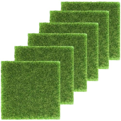HoAhaMay 6 Stücke Kunstrasen Mini Garten, 15x15cm Kunstrasen Teppich Mini Garten Teppich Kunstrasen Garten Dekoration Moos DIY Dekoration Mini Landschaft Dekoration Terrasse von HoAhaMay