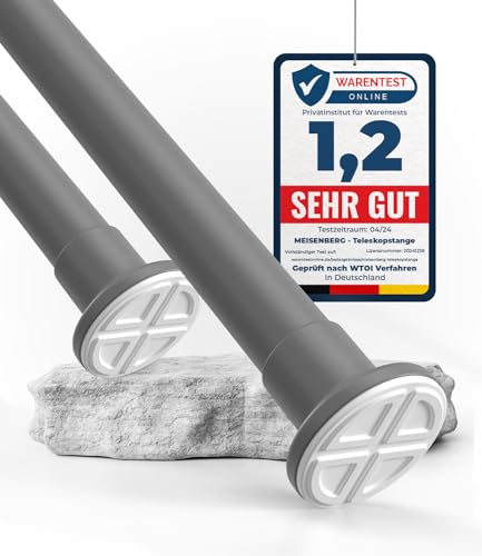 MEISENBERG Gardinenstange ohne Bohren 310-360cm, Ø32mm Grau Multifunktionale Vorhangstange zum Einklemmen - Ausziehbare Teleskopstange, Klemmstange - auch für Trennwand anwendbar von MEISENBERG