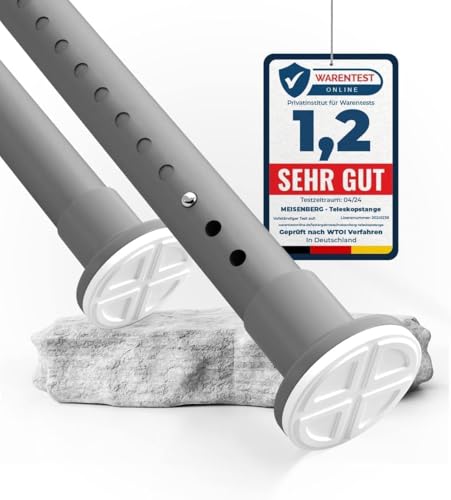 MEISENBERG Duschvorhangstange ohne Bohren 110-160cm, Ø32mm Grau Klemmbare Rostfreie Vorhangstange Ausziehbar - Teleskopstange, Duschstange & Kleiderstange - für ihre Garderobe und Dusche von HoFactory