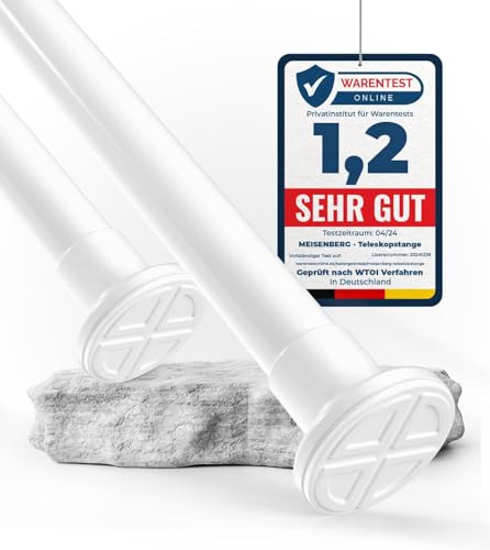 MEISENBERG Klemmstange für Gardinen 110-160cm, Weiß, Ø 32 mm, Duschvorhangstange ohne Bohren - Vorhangstange zum Klemmen für Fenster, Raumteiler und Küche von HoFactory