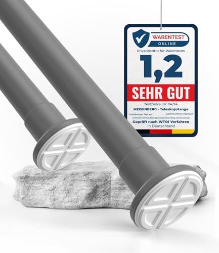 MEISENBERG Gardinenstange ohne Bohren - Grau Teleskopstange Vorhang – Duschstange, Spannstange (70-120cm) von HoFactory