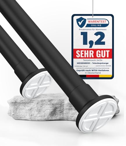 MEISENBERG Gardinenstange ohne Bohren 70-120cm - Teleskopstange Vorhang - Duschstange - Matt Schwarz - Spannstange von HoFactory