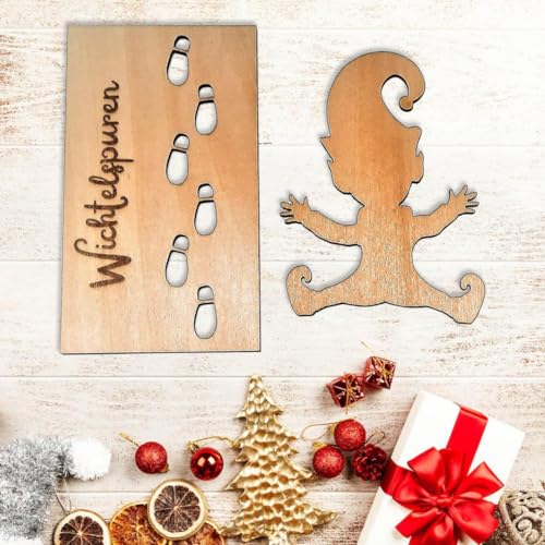 2PCS Handgefertigtes Holz Wichtel Zubehör Weihnachten Wichtel Fußabdruck Schablone Weihnachtsdeko Indoor Elf Weihnachtswichtel Schneespray Schablonen Wiederverwendbare von HoGeGe