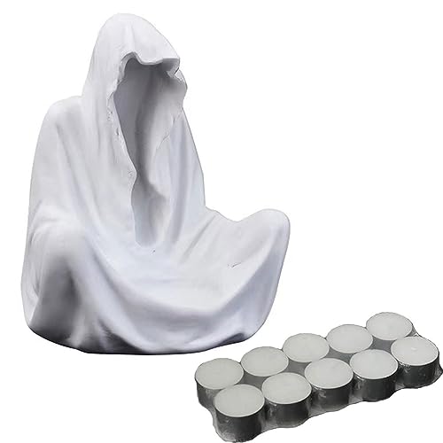 Halloween Phantom Nekromant Kerzenleuchter, Tischdekoration Kerzenständer kreative Kerzenhalter, Gruselige Kerzendekoration mit Zehn Duftkerzen (Weiss) von HoGeGe