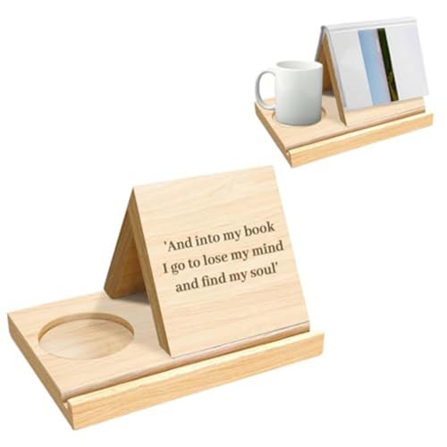 Stand Bücherregal, Buchständer, Personalisierte Massive Holz Dreieck Buch Rest Halter, Holz Dreieck Buch Stand Bücherregal, mit Kaffee Getränk Halter, Freundin Familie Geschenk (#A) von HoGeGe