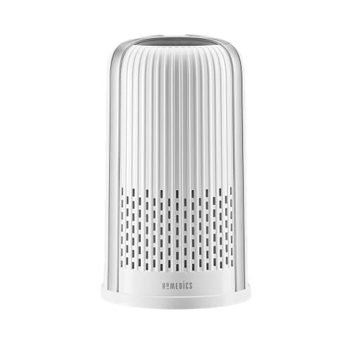 Homedics TotalClean 4-in-1 Tower Luftreiniger, 360-Grad HEPA-Filterung für Allergene, Staub und Hautschuppen mit Ionisator für Haus, Büro und Desktop, Nachtlicht und ätherische Öl Aromatherapie von HoMedics