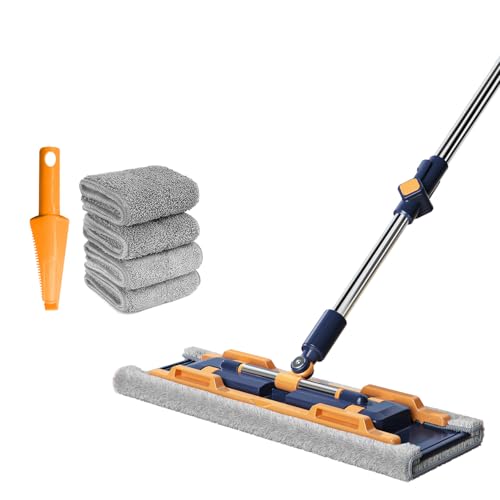 HoMettler Mikrofaser-Wischmopp mit 4 wiederverwendbaren Pads, flacher Wischmopp mit 151,9 cm Edelstahl-Teleskopgriff, Staubwischer für Hartholz-, Laminat- und Fliesenböden von HoMettler
