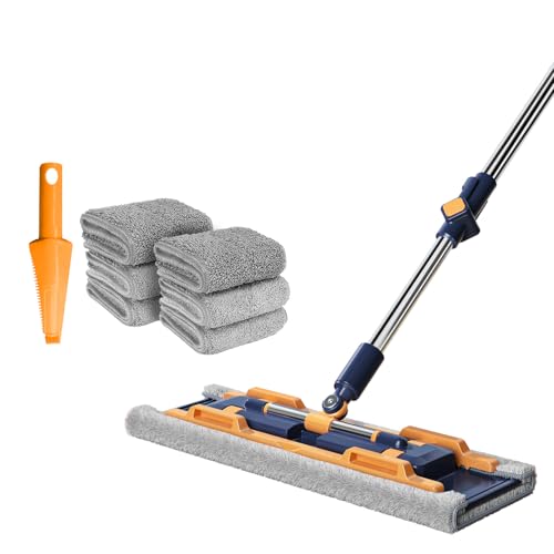 HoMettler Mikrofaser-Wischmopp mit 6 wiederverwendbaren Pads, Flacher Wischmopp mit 151,9 cm Edelstahl-Teleskopgriff, Staubwischer für Hartholz-, Laminat- und Fliesenböden von HoMettler