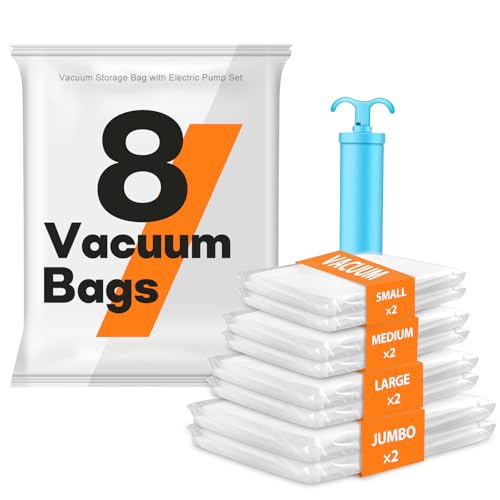 Vakuumbeutel Kleidung mit Handpumpe,Vakuum-Aufbewahrungsbeutel 8er Set in 4 Größen (2S+2M+2L+2J),für Bettwaren,Vakuum Platzsparer Aufbewahrungsbeutel von HoMii