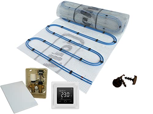 Dünnbett Warmwasser Fußbodenheizung HoWaTech Duo Komplett Set 2,5-20m² Doppelrohr Heizmatte 80 W/m² und E-Regelbox WLAN Touch weiß, Heizfläche:20.00m² von HoWaTech