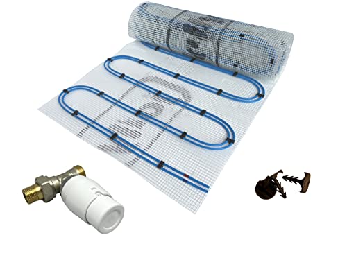 Dünnbett Warmwasser Fußbodenheizung HoWaTech Duo Komplett Set 2,5-20m² Doppelrohr Heizmatte 80 W/m² und RTL-Ventil, Heizfläche:5.00m² von HoWaTech