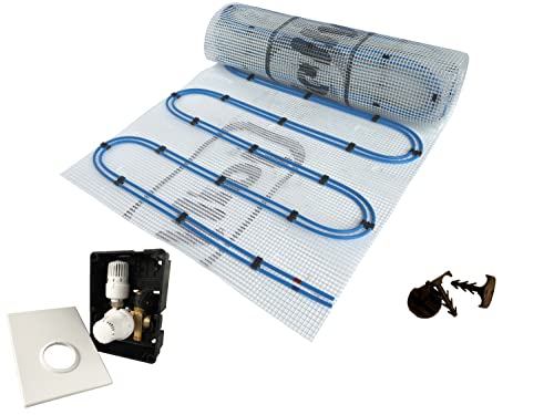 Dünnbett Warmwasser Fußbodenheizung HoWaTech Duo Komplett Set 2,5-20m² Doppelrohr Heizmatte 80 W/m² und Regelbox TH-RTL, Heizfläche:5.00m² von HoWaTech