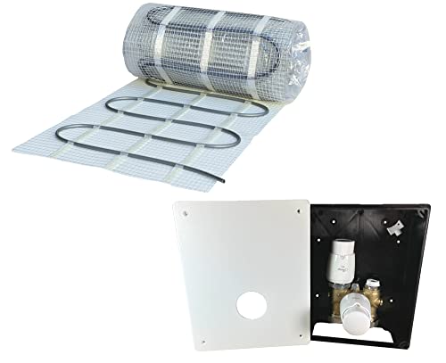 Dünnbett Warmwasser Fußbodenheizung HoWaTech Komplett Set 2,5-10m² selbstklebende Einrohr Heizmatte und TH-RTL Regelbox, Heizfläche:5.00m² von HoWaTech