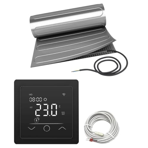Elektrische Fußbodenheizung HoWaTech ALU für Laminat Parkett Vinyl Komplett Set TWIN Heizmatte 150 W/m² inkl. Thermostat WLAN WIFI Touch schwarz, Heizfläche:8.00m² von HoWaTech
