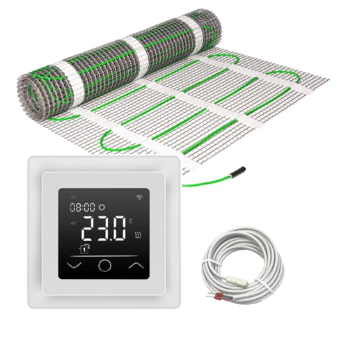 Elektrische Fußbodenheizung HoWaTech Basic für Renovierung Komplett Set TWIN Heizmatte 100 W/m² inkl. Thermostat WLAN WIFI Touch weiß, Heizfläche:2.50m² von HoWaTech