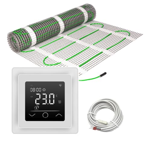 Elektrische Fußbodenheizung HoWaTech Comfort für Renovierung Komplett Set TWIN Heizmatte 160 W/m² inkl. Thermostat WLAN WIFI Touch weiß, Heizfläche:8.00m² von HoWaTech