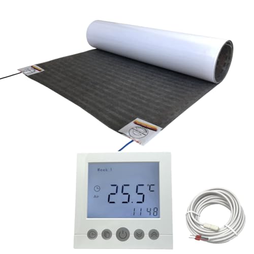 Elektrische Fußbodenheizung HoWaTech Lux Folienheizung für Renovierung Laminat Parkett Vinyl Komplett Set Heizfolie 80 W/m² inkl. Thermostat mit Wochenprogramm, Folienlänge & Fläche:2.5m / 1.25m² von HoWaTech