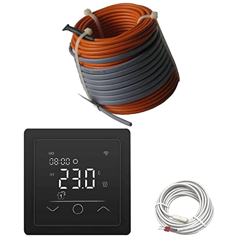 Elektrische Fußbodenheizung HoWaTech Profi Komplett Set TWIN Heizdraht 12 W/m inkl. Thermostat WLAN WIFI Touch schwarz, Länge & Fläche:5.5-11.5m² von HoWaTech