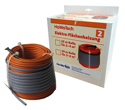 Elektrische Fußbodenheizung HoWaTech Profi Komplett Set TWIN Heizdraht 12 W/m zum individuellen Verlegen, Länge & Fläche:2.5-5m² von HoWaTech