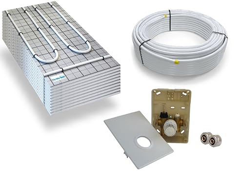 Warmwasser Tackerplatte Fußbodenheizung HoWaTech TAC Komplett Set 5/10m² Dämmplatte 20mm EPS WLG 045 DES und Regelbox SI-RTL, Heizfläche:10.00m² von HoWaTech