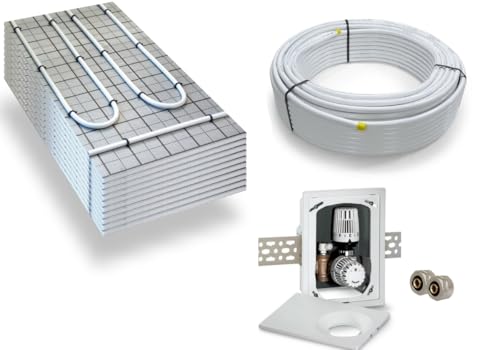 Warmwasser Tackerplatte Fußbodenheizung HoWaTech TAC Komplett Set 5/10m² Dämmplatte 20mm EPS WLG 045 DES und Multibox K-RTL, Heizfläche:5.00m² von HoWaTech