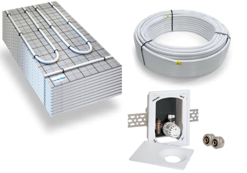 Warmwasser Tackerplatte Fußbodenheizung HoWaTech TAC Komplett Set 5/10m² Dämmplatte 20mm EPS WLG 045 DES und Multibox RTL, Heizfläche:5.00m² von HoWaTech