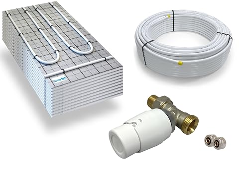 Warmwasser Tackerplatte Fußbodenheizung HoWaTech TAC Komplett Set 5/10m² Dämmplatte 20mm EPS WLG 045 DES und RTL-Ventil, Heizfläche:5.00m² von HoWaTech