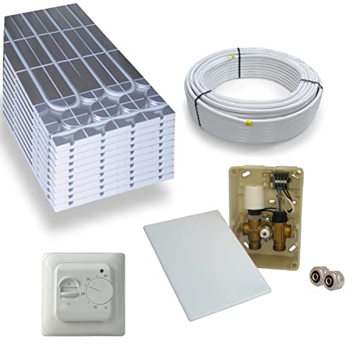 Warmwasser Trockenestrich Fußbodenheizung HoWaTech DRY Komplett Set 5/10m² Dämmplatte 30mm EPS WLG 035 DEO und E-Regelbox Standard Thermostat, Heizfläche:10.00m² von HoWaTech