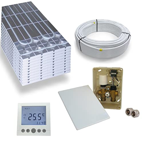 Warmwasser Trockenestrich Fußbodenheizung HoWaTech DRY Komplett Set 5/10m² Dämmplatte 30mm EPS WLG 035 DEO und E-Regelbox Digital Thermostat, Heizfläche:5.00m² von HoWaTech
