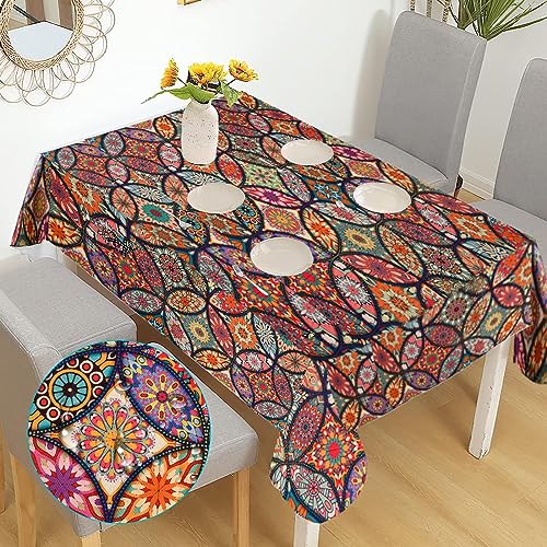 140cm*100cm Tischdecke Rechteckig Boho Garten Tischdecken, Boho Wasserabweisend Abwischbar Tischtuch für Küche, Pflegeleicht Abwaschbar Table Cloth, Rechteckige Abwaschbar Wachstuchtischdecke von HoaaiGo