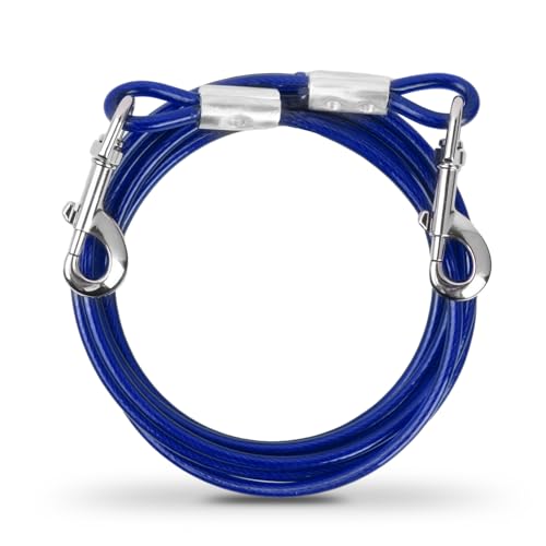 3m Tie-Out Leinen für Hunde, Tie Out Hund Kabel Heavy Duty mit Drehhaken, Lange Hundeleine Haustier Stahldraht Haustiere Führen, Hofleine Kabelleine für Mittlere Große Hunde, Bis zu 250kg (Blau) von HoaaiGo