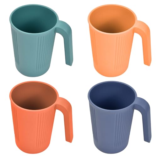 4 Stück Zahnbürstenhalter Kunststoff Zahnputzbecher Pinselhalter mit Griff Mundwasser Tasse Zahnbecher Waschen Zahnputzbecher Toothbrush Holder für Badezimmer-Reisecamping 500ml Grün/Gelb/Orange/Blau von HoaaiGo