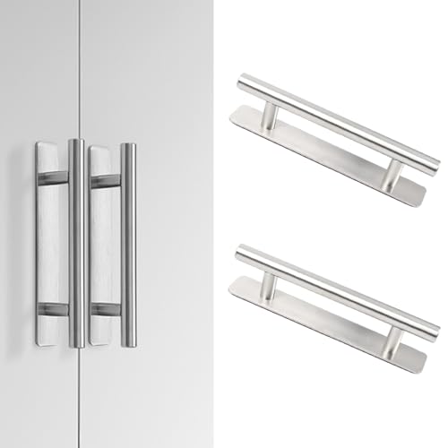 HoaaiGo 2PCS Selbstklebender Türgriffe Möbelgriffe, Aluminium Schrankgriffe, Schubladengriffe, Ohne Bohren Griff Selbstklebend Balkontürgriff für Kleiderschrank, Küche, Schiebetür, Balkontür (Silber) von HoaaiGo