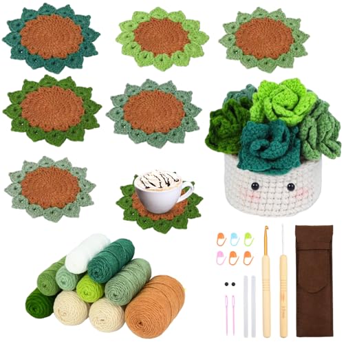 HoaaiGo Häkelset für Anfänger, 6 Stück handgefertigte Untersetzer in einem Blumentopf, Häkel-Startset, komplettes Anfänger-Häkelset mit Garn, Zubehör, komplettes Häkel-Starter-Set für erwachsene HoaaiGo Häkelset für Anfänger, 6 Stück handgefertigte Untersetzer in einem Blumentopf, Häkel-Startset, komplettes Anfänger-Häkelset mit Garn, Zubehör, komplettes Häkel-Starter-Set für erwachsene von HoaaiGo