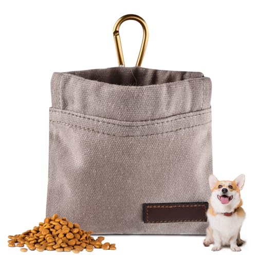 HoaaiGo Leckerlibeutel Klein Leckerlibeutel für Hunde mit Karabiner Hundeleckerli-Tasche Futterbeutel für Das Hundetraining Gassi Tasche Hundfutterbeutel Hundetraining mit Clicker und Karabiner,Grau von HoaaiGo