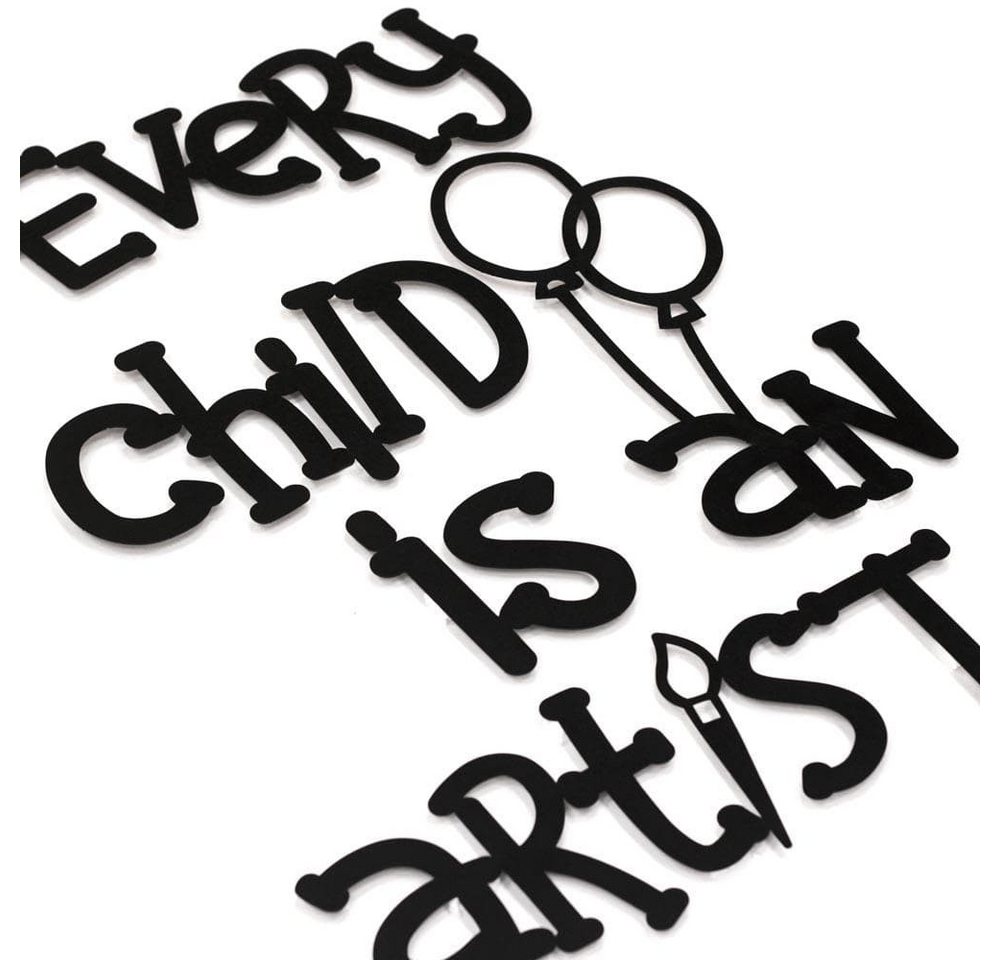 Hoagard Metall Wanddekoobjekt 'every child is an artist' Wandbild Schriftzug Deko schwarz Metall, Wanddekoration aus Metall von Hoagard Metall