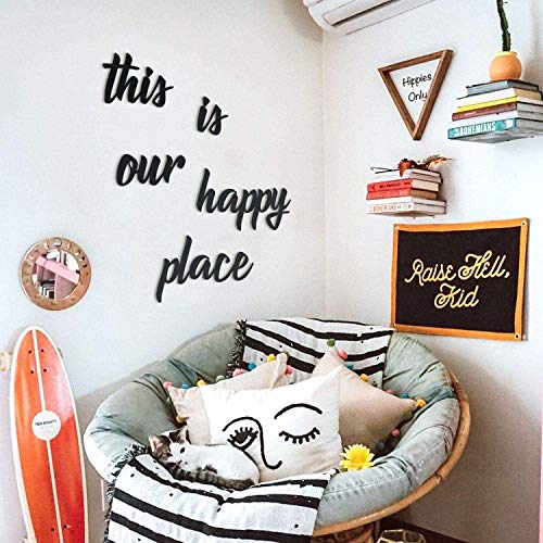 Hoagard This Is Our Happy Place, Metal Wall Art, Schwarz, Metallwandkunst, Wanddekoration Metall Wanddeko für minimalistische und moderne Schlafzimmer, Wohnzimmer, Küche von Hoagard