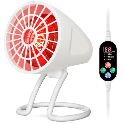 Hoakya Infrarotlampe, 150W Infrarot Wärmestrahler, Rotlichtlampe Wärmelampe mit 10-90min Timer & 90° Einstellbarer Winkel, Table Infrarotlichtlampe, Infrarotleuchte Wärmestrahler fur Heimat (Weiß) von Hoakya