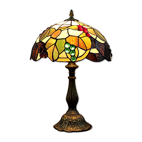 Hobaca® 12 Zoll Glasmalerei Trauben Tiffany Tischlampe Nachttischlampe E27 für Schlafzimmer Wohnzimmer Retro Vintage Art Deco Designer Lampe Schreibtischlampen von Hobaca