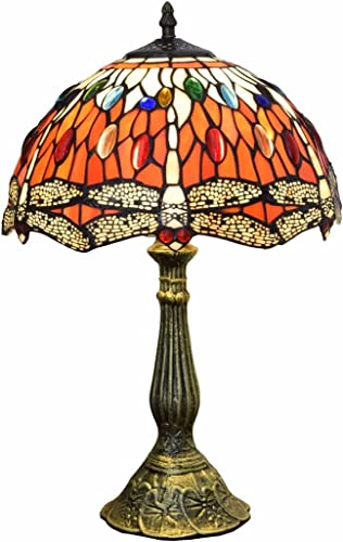 Hobaca® Vintage Tiffany Tischlampen Libelle 12 Zoll, Tiffany Tischlampe Antik Original, Glasmalerei Lampen Schlafzimmer Nacht Lampenschirme Wohnzimmer von Hobaca